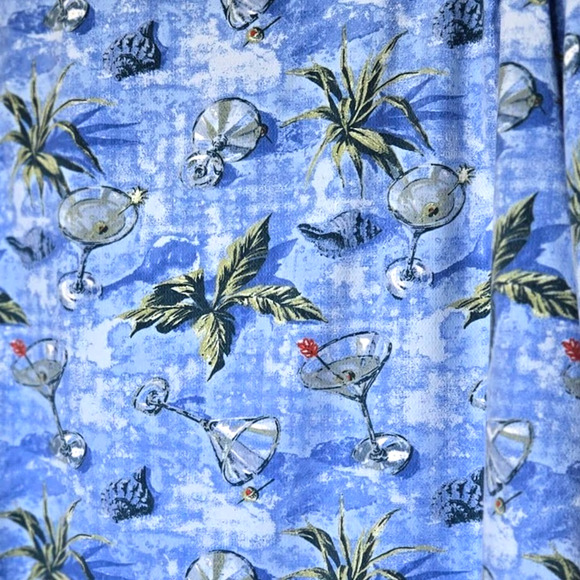 Columbia Men's Blue Hawaiian Aloha XXL Martini Cocktail with Olive Swizzle Shirt - Picture 11 of 13